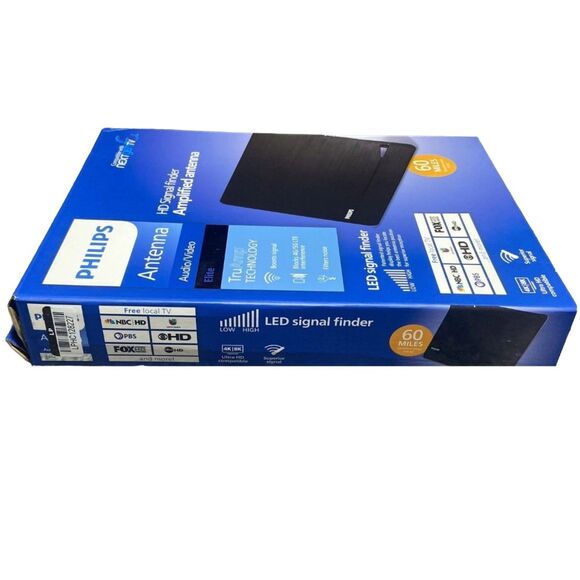 Philips Elite TV Antenna Amplified Indoor Signal Finder 10ft Coax Black NEW - Picture 3 of 4